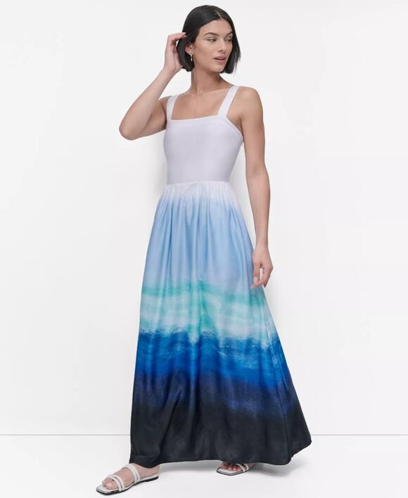 Dkny Dresses & Skirts - DKNY Women Seafoam Ombre Printed Satin Sleeveless Fit & Flare Maxi Dress Size S